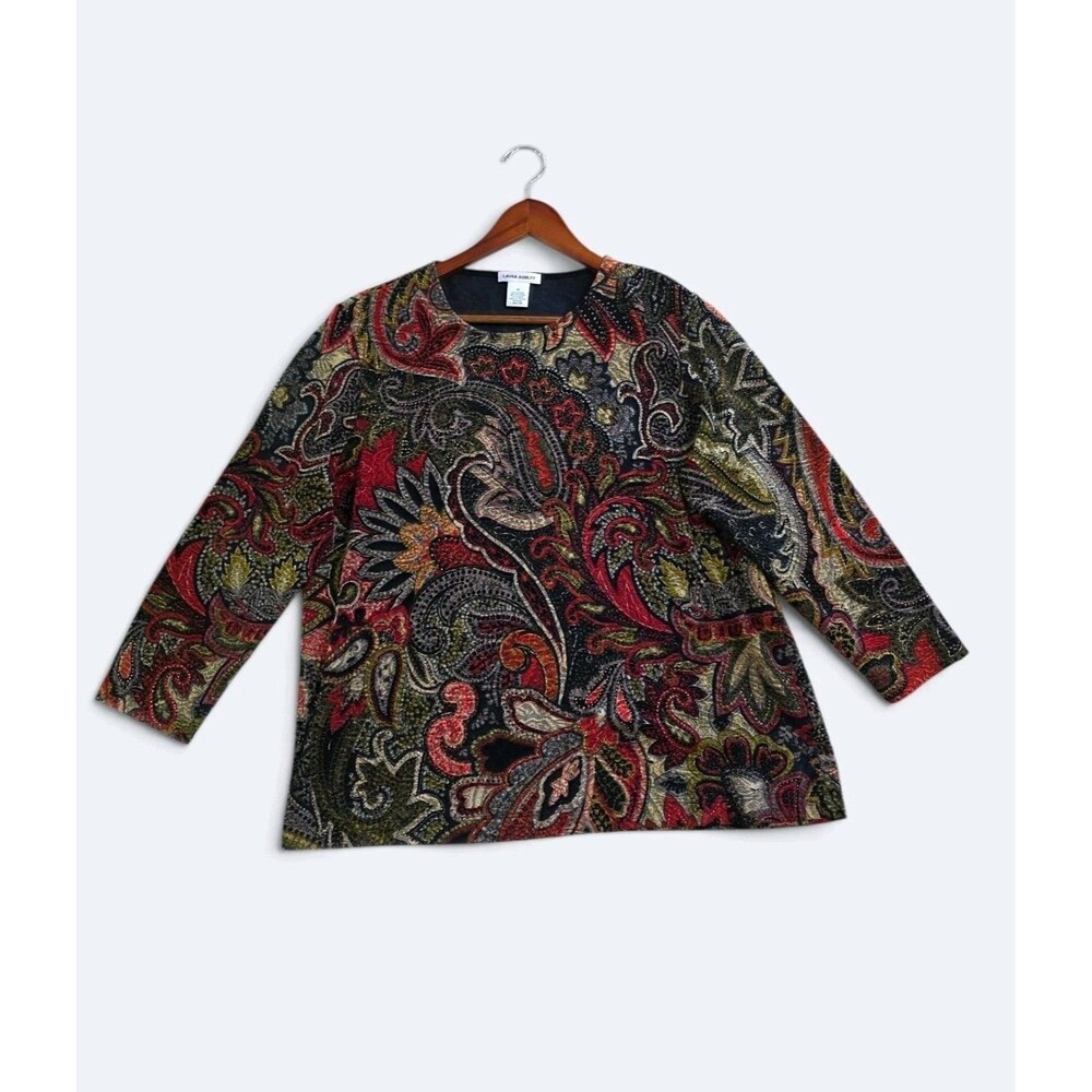 Vintage Laura Ashley Whimsigoth Metallic Paisley Top Women's Size M